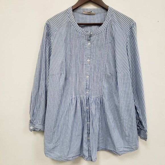 Woman Within Striped Button Up Top Size 2X Blue Capsule Nautical Preppy Classic - Picture 1 of 16